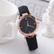 Casual Quartz Wristwatch No Number Round Glass Dial Scrub Leather Strap Fashion Watches - Black
