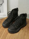 Women Casual Lace-up Comfy Warm Lined Platforms Tooling Boots - Black