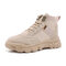 Men Casual Non-slip Hard Wearing Patchwork Lace Up Brief Work Boots - Beige