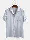 Mens Plain Color Striola Turn Down Collar Short Sleeve Shirts - Grey