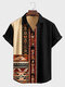 Chemises à manches courtes à revers en patchwork imprimé totem ethnique pour hommes - Noir