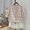 Small Fresh Fashion 19 Seasons New Simple Lattice Stitching Ruffled Casual Short-sleeved Shirt 4400 - Pink