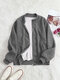 Solid Color Zip Front Round Neck Pocket Plush Jacket - Gray