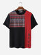 Mens Japanese Geometric Print Patchwork Crew Neck Short Sleeve T-Shirts - Black