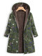 Floral Print Hooded Long Sleeve Pockets Vintage Coat - Army Green