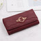 Women Faux Leather Solid Multi-function Long Wallet 12 Card Slots Phone Clutch Bags - Wine Red