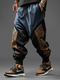 Pantalon ample à motif ethnique Vintage pour hommes, Patchwork, cordon de serrage, taille, hiver - bleu