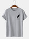 Mens Feather Print Crew Neck 100% Cotton Casual Short Sleeve T-Shirts - Gray