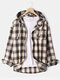 Mens Plaid Cotton Button Up Casual Drawstring Hooded Shirts With Pocket - Apricot