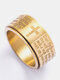 Trendy Simple Carved Cross Scriptures Pattern Rotatable Titanium Steel Ring - Gold