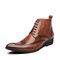 Men Vintage Brogue Pointed Toe Lace Up Business Dress Boots - Brown