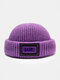 Unisex Knitted Solid Color Letter Pattern Patch Brimless Flanging Outdoor Warmth Brimless Beanie Landlord Cap Skull Cap - Purple