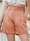 Shorts femininos elegantes com babados sólidos Cinto - laranja