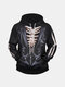 Mens Skull 3D Print Drawstring Hoodies Casual Plus Size Loose Long Sleeve Sweatshirt - Black