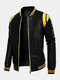 Mens Contrast Baseball Collar PU Leather Zipper Design Casual Jackets - Black