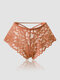 Women Sexy Lace Tie Back Designed Mesh Spliced Breathable See Through Panties - Orange