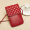 Women Genuine Leather Lingge Phone Bag Mini Crossbody Bag  - Red