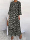 Leopard Print 3/4 Sleeve Plus Size Dress with Pockets - Dark Grey