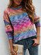 Tie Dye Drop Shlouder Long Sleeve Knit Pullover Sweater - Rose