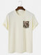 Mens Tropical Leaf Print Vacation Cotton Short Sleeve T-Shirts - Beige