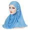 Women Muslim Ice Silk Side Three Small Flowers Tassel Beanie Hat Outdoor Casual Neck Protect Hat  - Lake Blue
