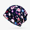 Women Thin Floral Print Cotton Soft Beanie Hat Outdoor Casual Windproof Hat  - Blue