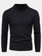 Mens Solid Color Ribbed Knit Half-Collar Basic Pullover Sweaters - Black