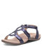 Summer Women's Flat Cross Stripe Casual Plus Size Beach Sandals - Blue