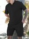 Solides Kurzarm-Golfhemd für Herren, lässige zweiteilige Outfits - Schwarz