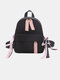 Women Backpack Canvas Metal Detail Front Zipper Mini Backpack - Black
