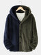 Mens Contrast Stitching Button Up Plush Casual Hooded Jackets - Blue