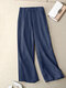 Women Vertical Striped Casual Straight Pants With Pocket - Dark Blue