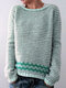 Casual Striped Crew Neck Long Sleeve Sweater - Green