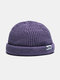 Unisex Knitted Solid Color Letter Patch All-match Warmth Brimless Beanie Landlord Cap Skull Cap - Purple