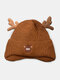 Christmas Women Knitted Plus Velvet Cartoon Letter Embroidery Antler Decoration Fashion Warmth Brimless Beanie Hat - Brown