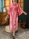 Women Crane Pattern Faux Silk Knotted Smooth Luxury Home Robes - Pink