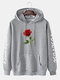 Mens Rose Letter Sleeve Print Cotton Drawstring Pullover Hoodies - Gray
