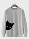 Mens Black Cat Print 100% Cotton Crew Neck Casual Pullover Sweatshirt - Gray