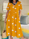 فستان كاجوال بأكمام قصيرة ورقبة على شكل حرف V وطباعة منقطة - الأصفر