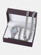 3 Pcs Men Watch Set Inlaid Diamond Steel Band Women Quartz Watch Necklace Bracelet Jewelry Gift Kit - #04