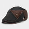 COLLROWN Men Knit Leather Patchwork Color Casual Personality Forward Hat Beret Hat - Black