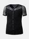 Mens Mesh Sheer Belly Control Zip Front Breathable T-Shirt Shapewear - Black
