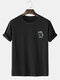 Mens Cartoon Animal Chest Print Cotton Short Sleeve Black T-Shirts - Black