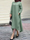 Asymmetrical Solid Color Long Sleeve Plus Size Dress with Pockets - Green