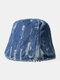Unisex Denim Distressed Frayed Edge Fashion Outdoor Sunshade Foldable Bucket Hats - Blue