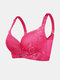 Women Full Cup Gather Breathable Lace Adjusted Straps Cotton Lining Comfy Bra - Rose