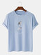 Mens Monochrome Rose Letter Print Cotton Short Sleeve T-Shirts - Blue