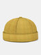 Unisex Polyester Cotton Fish Scale Solid Color Knitted Adjustable Fashion Brimless Beanie Landlord Cap Skull Cap - Yellow