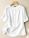 Blusa informal con botones y cuello alto de media manga sólida - Blanco