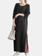 Solid Color Slit Hem Long Sleeves Casual Dresses for Women - Black